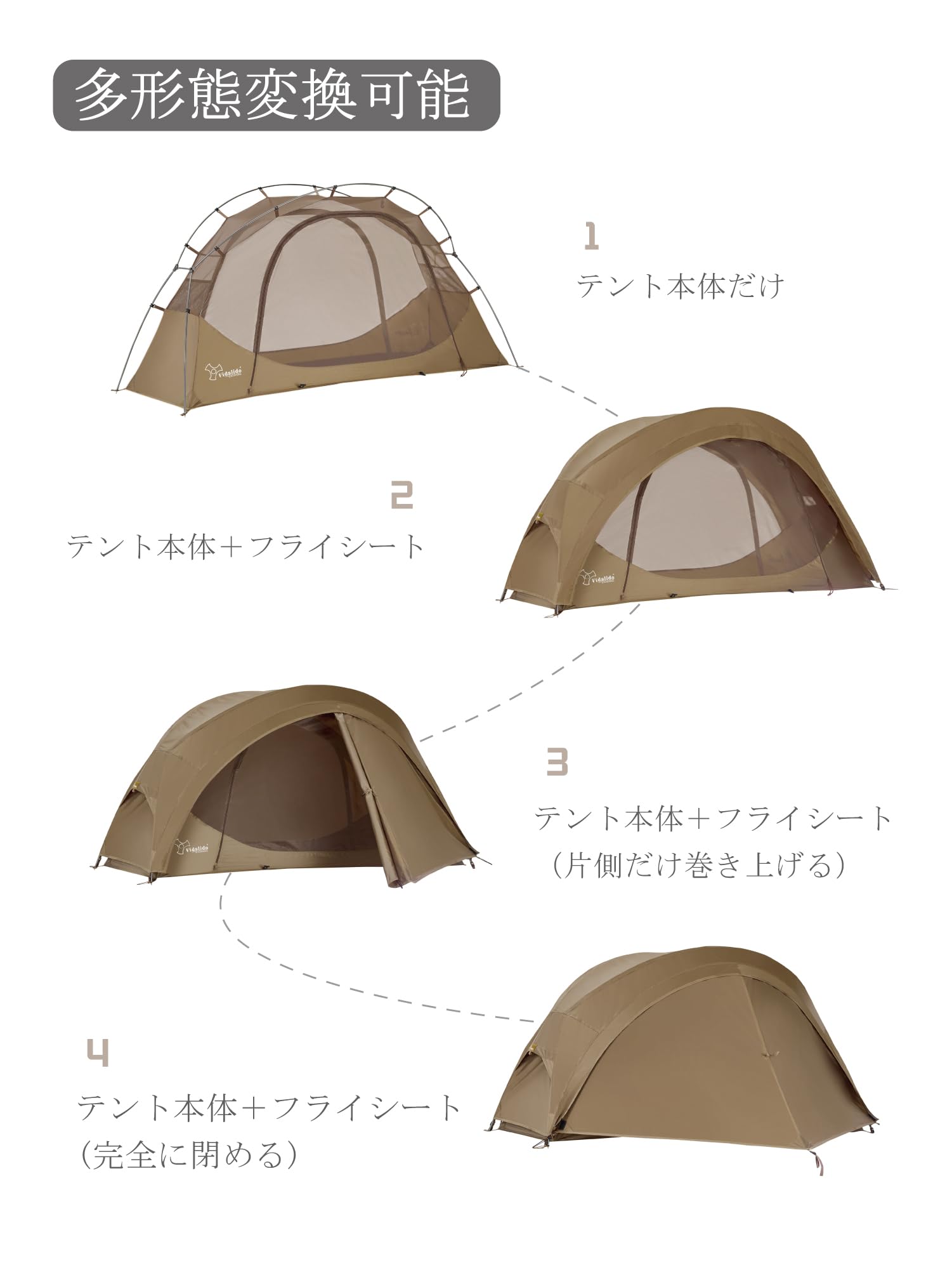 Amazon.co.jp: VIDALIDO ソロテント 1-2人用 キャンプテント 自立式